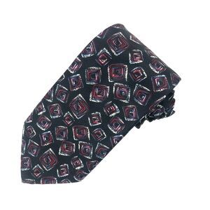 Gino Pompeii Tie Black Red Blue Abstract Geometric Squares 100% Polyester